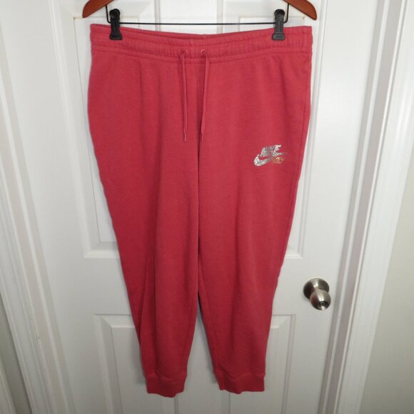 Nike Club Fleece Sweatpants Women's LG Drawstring Jogger Pants Glitter Logo - Picture 1 of 7